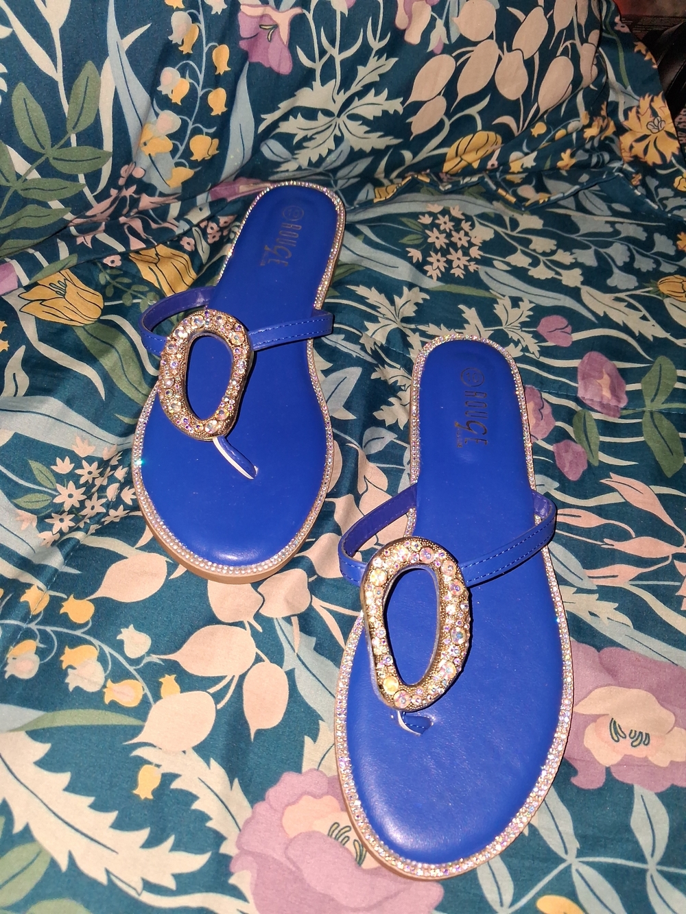 Rouge! Royal Blue Jeweled Slide Sandals